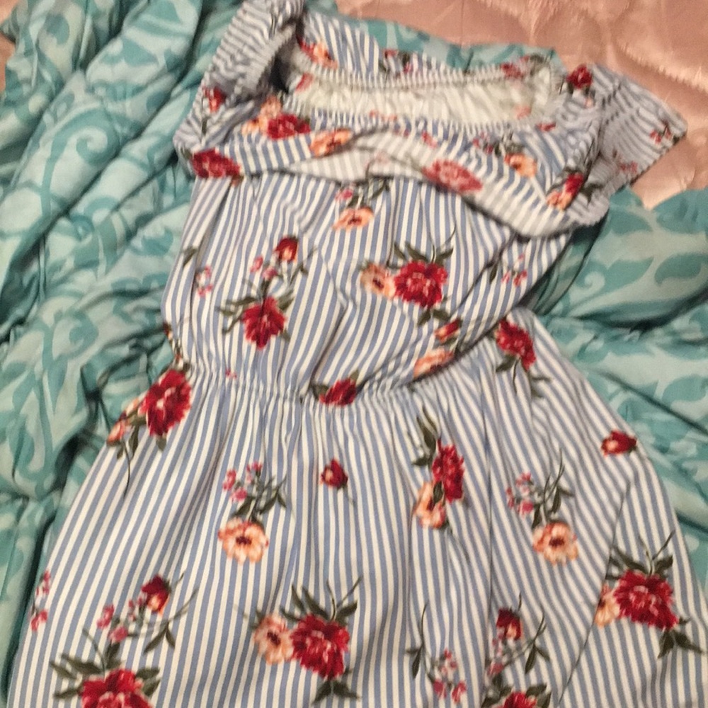 Blue n white stripped jump suit with flowers